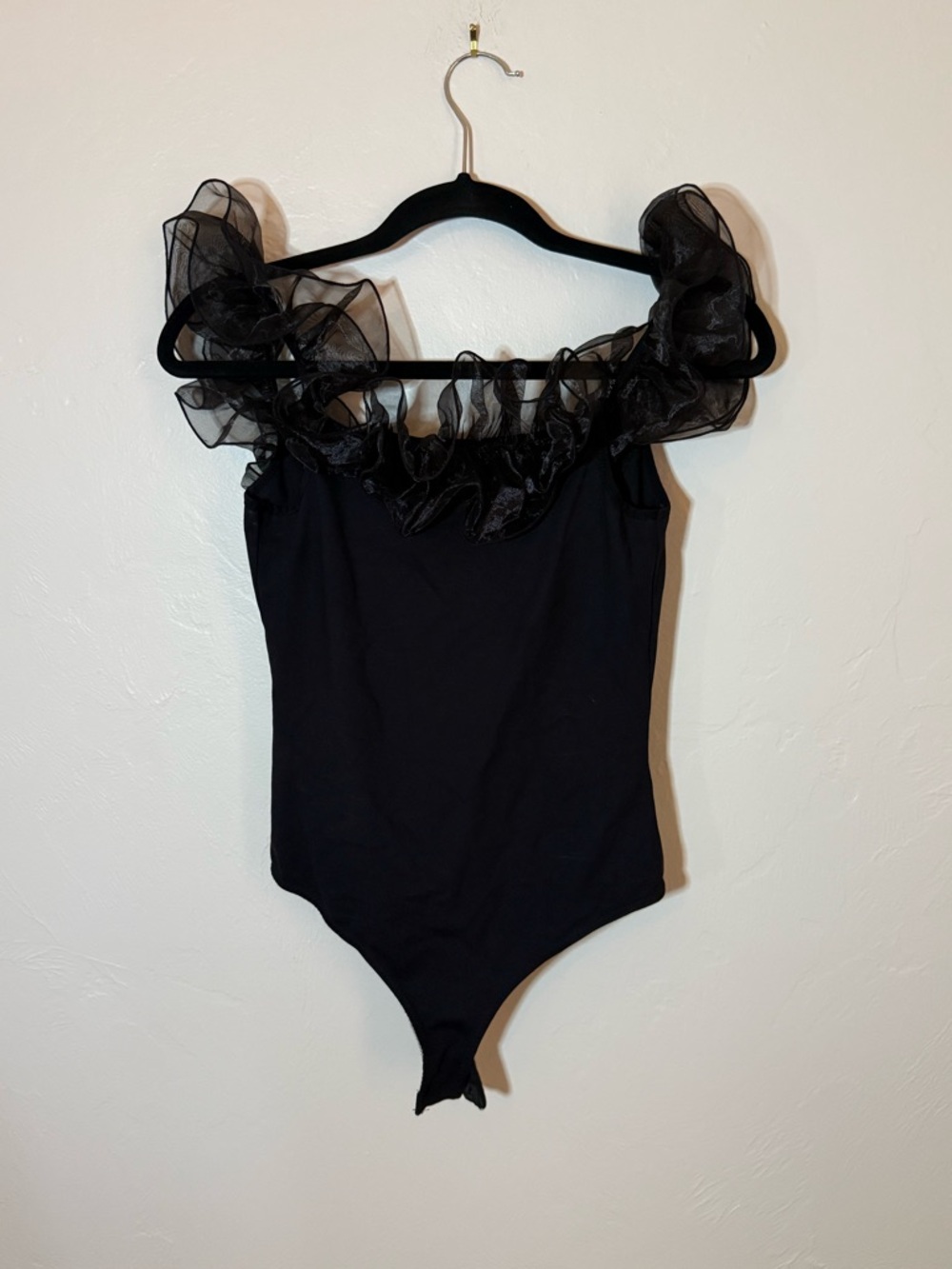 FREE PEOPLE | Black Ruffle Off-Shoulder Bodysuit